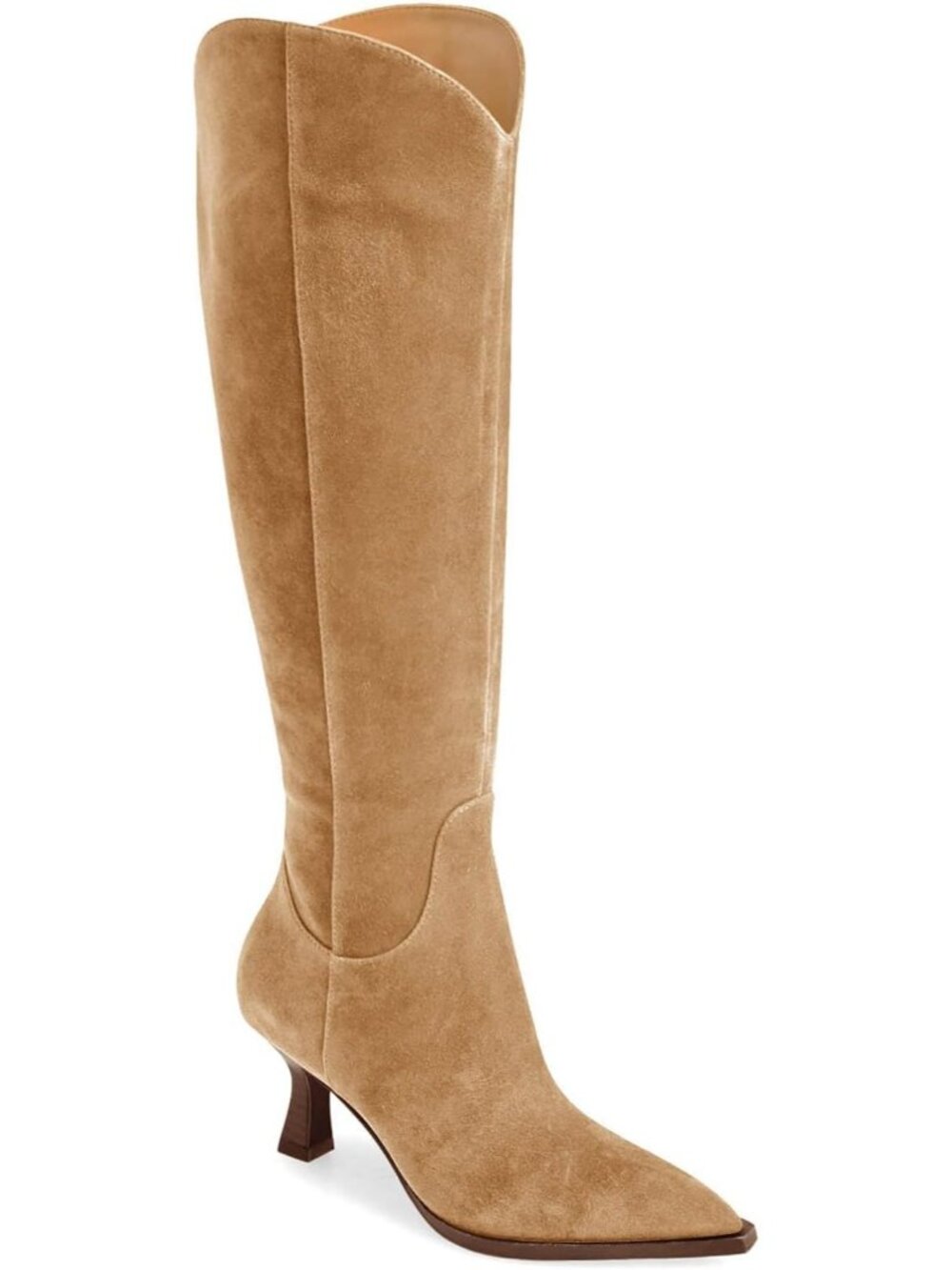 Women's Khaki Wide Calf Pointed Toe Side Zipper Fall Knee High Winter Heel Boots